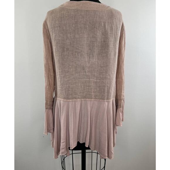 Made In Italy Nude Beige Long Sleeve Button-Down Ruffle Hem Cardigan Sweater M L - Picture 5 of 8